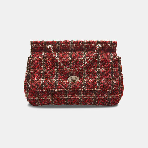 Bolso de tweed con correa de cadena, Rojo Bolso de tweed con correa de cadena, Rojo